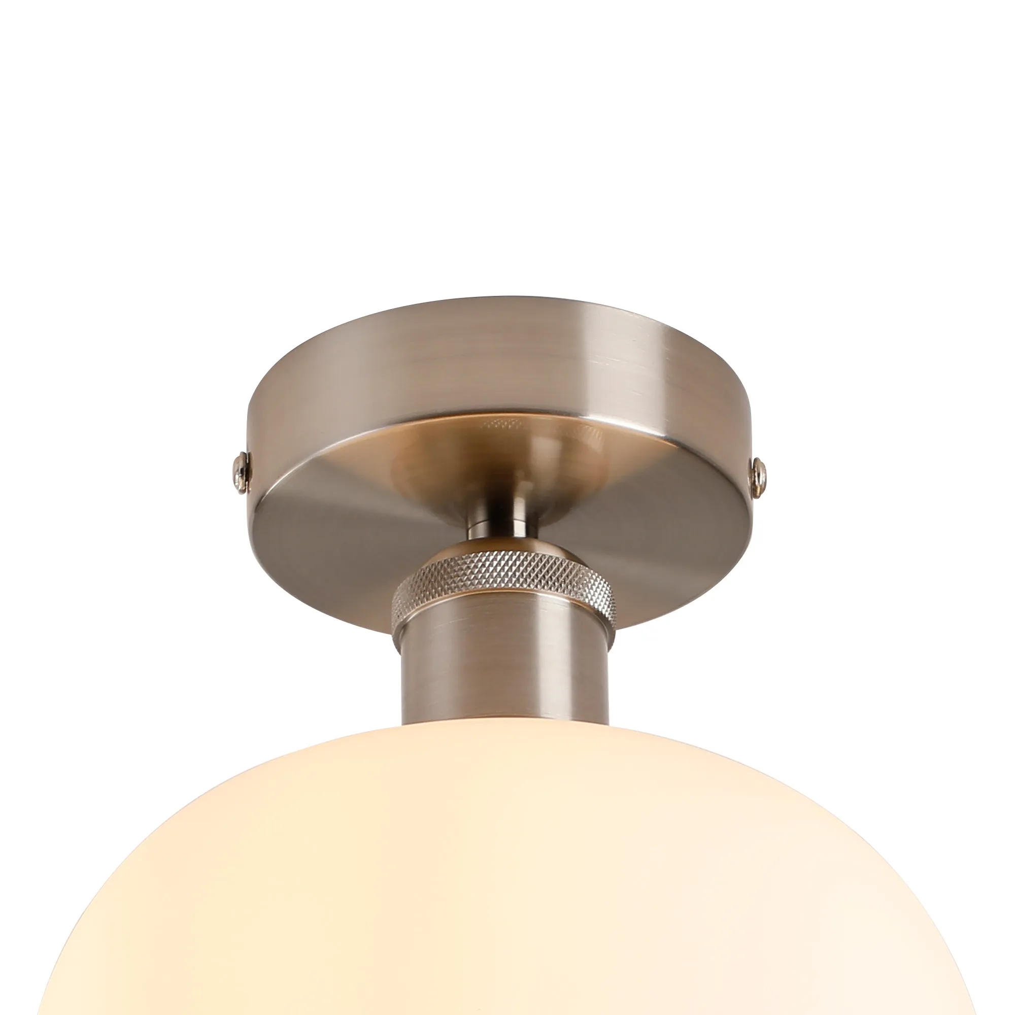 Cawdor Flush Fitting; 1 Light E27; Satin Nickel/Opal Wine Glass DK1129  Deco Cawdor